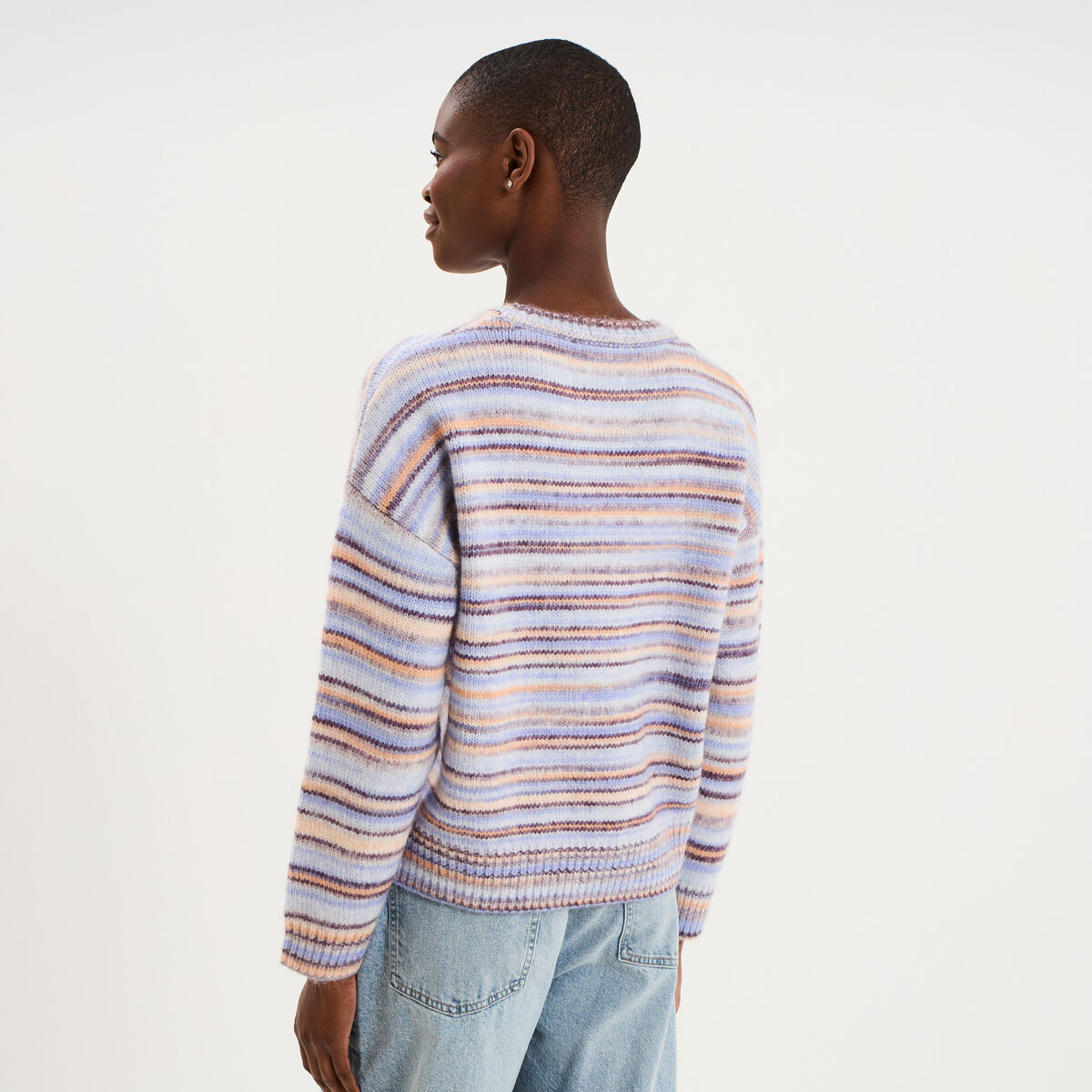 Pull col rond manches longues bleu ciel femme