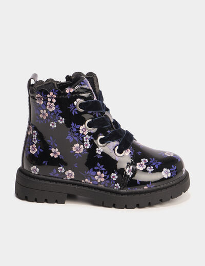 Boots crant&eacute;es &agrave; lacets noir b&eacute;b&eacute; fille