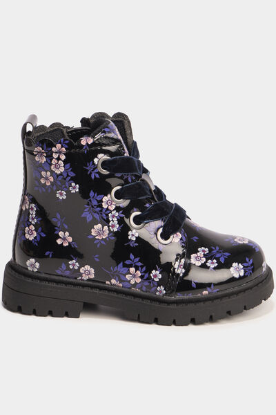 Boots crant&eacute;es &agrave; lacets noir b&eacute;b&eacute; fille