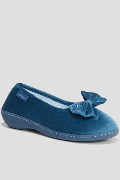 Chaussons ballerines velours Isotoner bleu canard femme