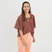 Blouse col tunisien avec cordons rose fushia femme