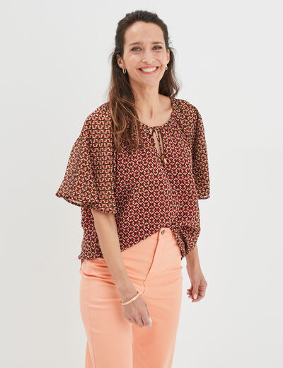 Blouse col tunisien avec cordons rose fushia femme