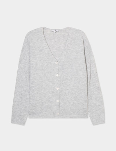 Gilet col en V manches longues gris clair femme