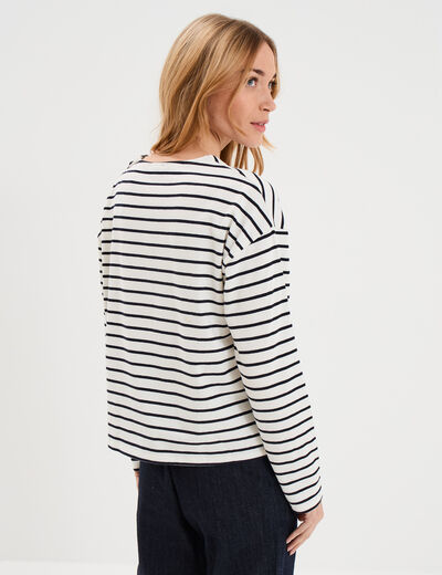 T-shirt marini&egrave;re col rond avec boutons ecru femme