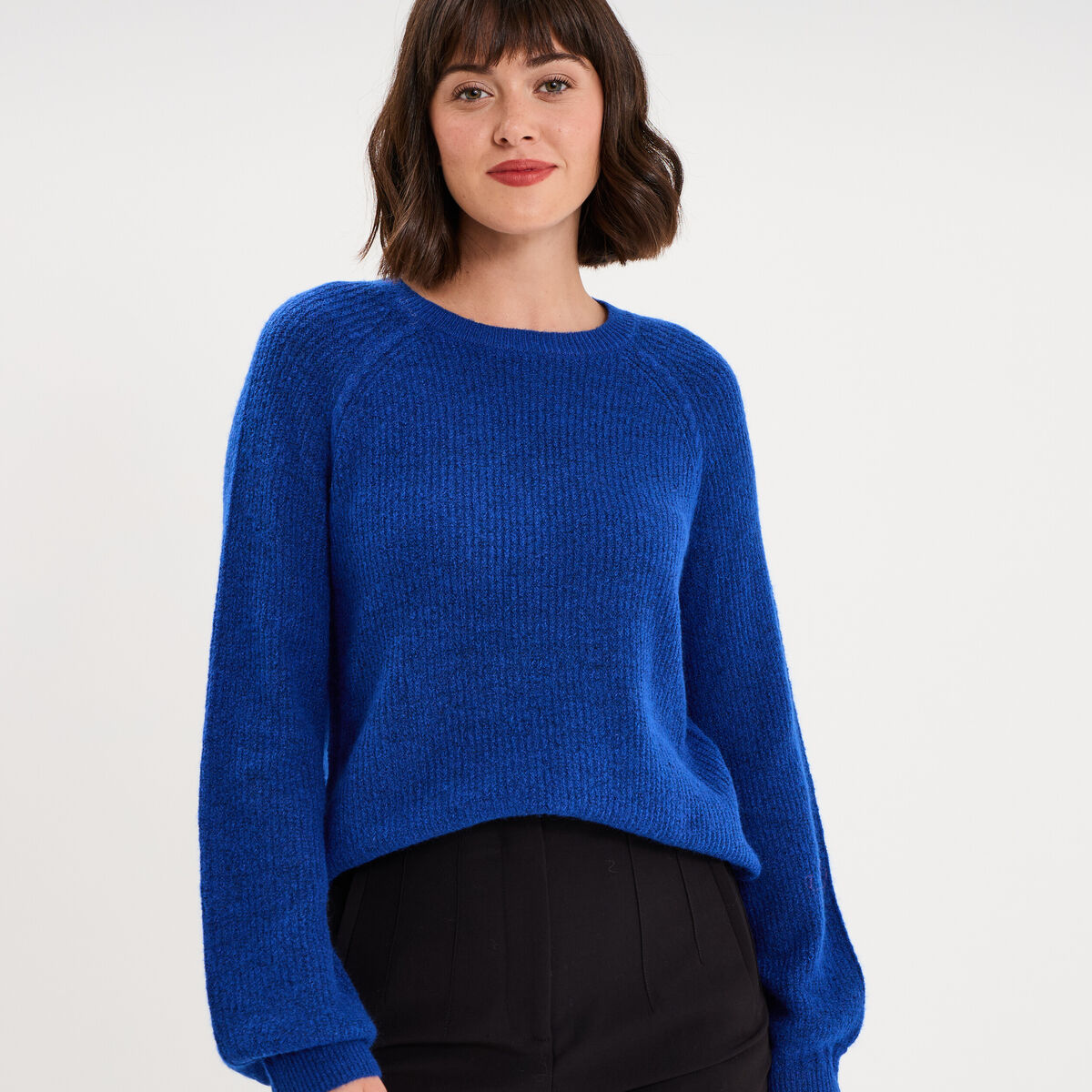 Pull col rond manches longues bleu roi femme