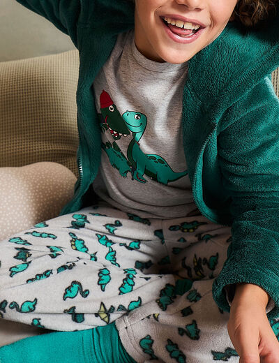 Ensemble pyjama 4 pi&egrave;ces et peluche vert gar&ccedil;on