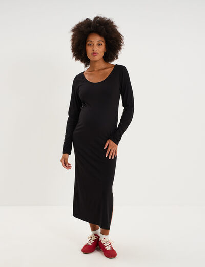 Robe longue c&ocirc;tel&eacute;e grossesse noir femme maternit&eacute;
