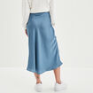 Jupe midi satinée évasée bleu gris femme