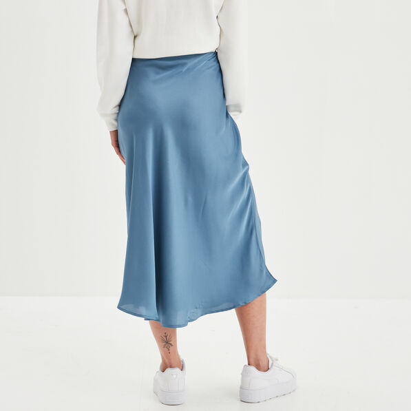 jupe midi satinee evasee bleu gris femme Jupe midi satinée évasée bleu gris femme