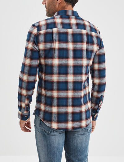 Chemise manches longues droite en coton bleu marine homme