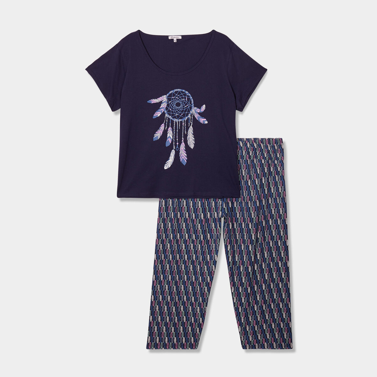 Ensemble pyjama corsaire 2 pièces coton bleu marine femme grande taille