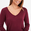 Pull ajusté avec col en V bordeaux femme