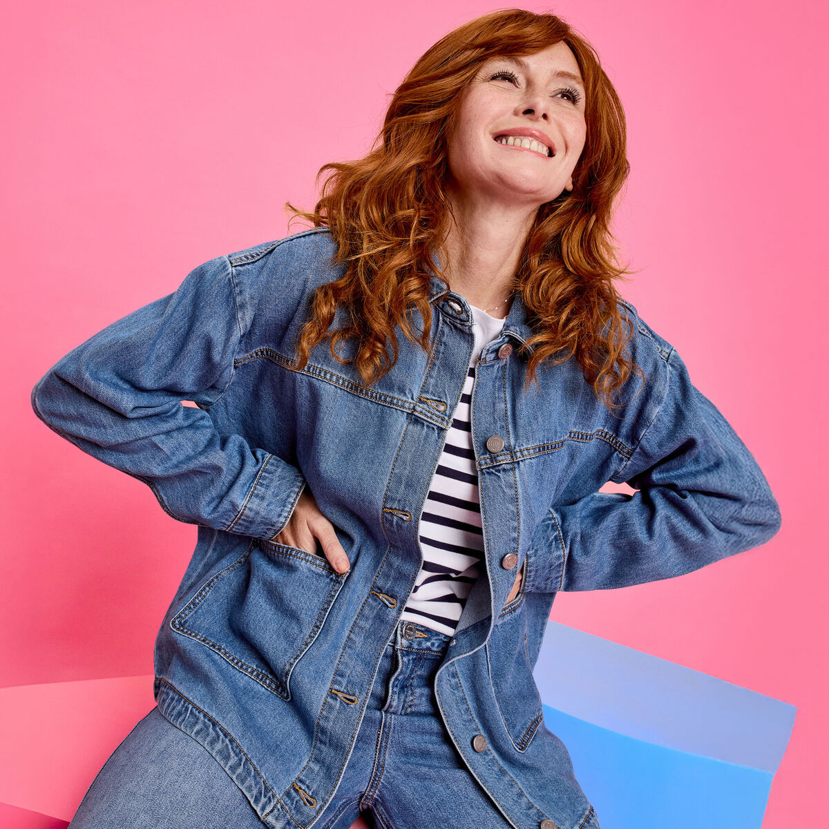 Veste surchemise oversize en jean coton denim stone femme