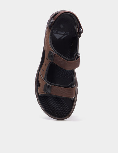Sandales &agrave; scratchs marron homme