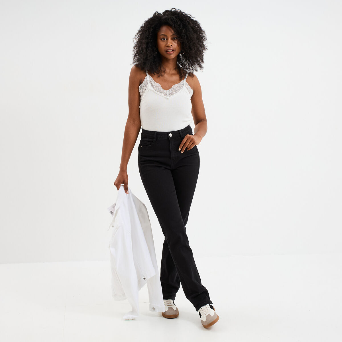 Jeans regular 5 poches coton Creeks denim noir femme
