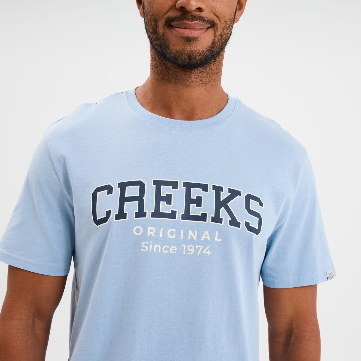T-shirt col rond manches courtes coton bleu ciel homme