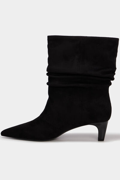 Bottines pliss&eacute;es talon kitten heel noir femme