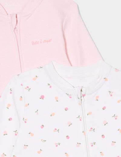 Lot 2 dors-bien coton zippés ecru bébé fille
