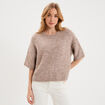 Pull col rond manches courtes beige femme