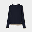 T-shirt effet gaufr&eacute; col montant bleu fonc&eacute; femme