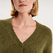 Gilet cardigan ajour&eacute; manches longues vert olive femme