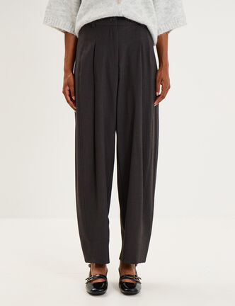 Pantalon ballon taille haute &agrave; pinces gris fonc&eacute; femme
