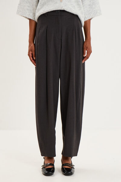 Pantalon ballon taille haute &agrave; pinces gris fonc&eacute; femme