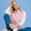 Pull sans manches col rond rose clair femme