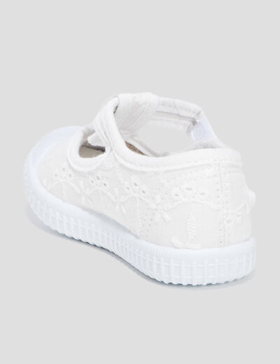 Salom&eacute; en toile brod&eacute;es semelle souple blanc b&eacute;b&eacute; fille