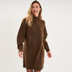 Robe pull col montant manches longues marron femme