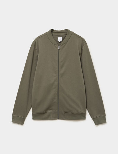 Gilet molletonn&eacute; zipp&eacute; col teddy vert kaki homme