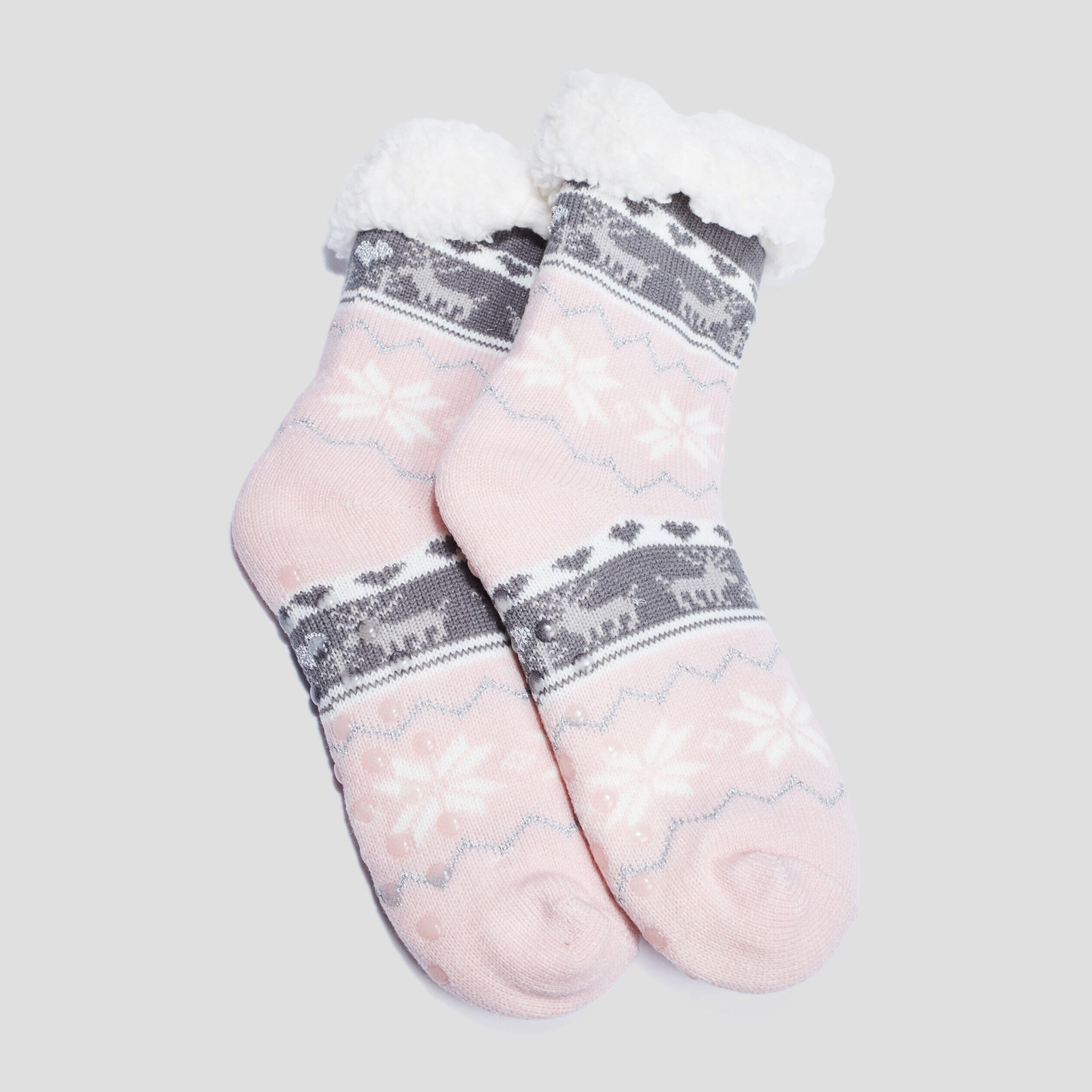 Chaussettes intérieur Noël molletonnées rose femme LH