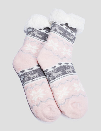 Chaussettes intérieur Noël molletonnées rose femme