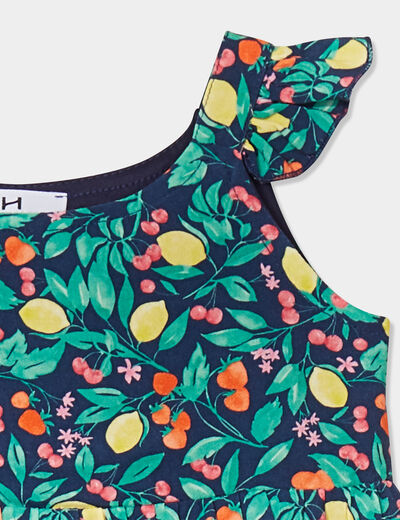 Robe courte bretelles col rond à volants bleu marine fille