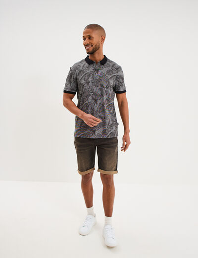 Polo jersey droit manches courtes coton noir homme