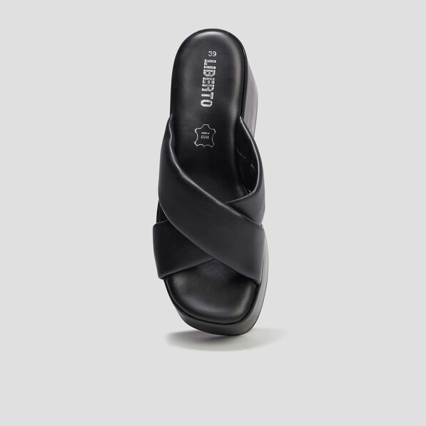 mules compensees en cuir liberto noir femme Mules compensées en cuir Liberto noir femme