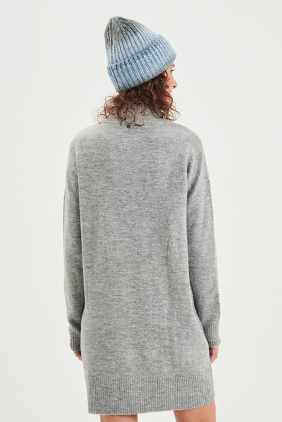 Robe pull courte avec strass gris femme