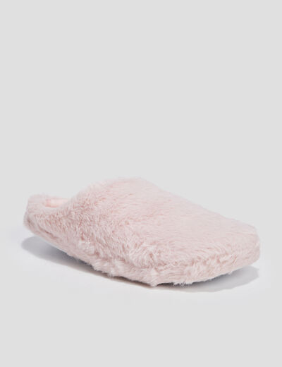 Chaussons mules fausse fourrure rose femme