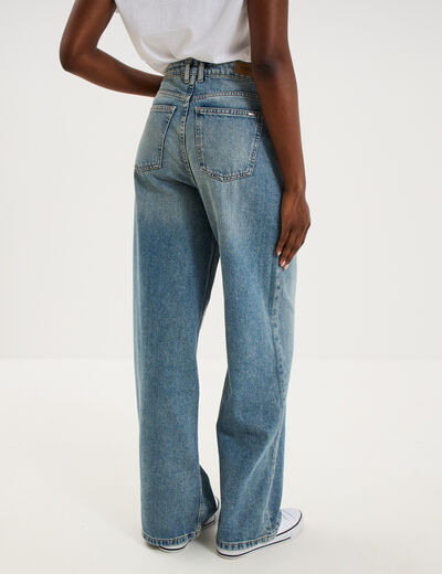 Jean large taille haute coton denim dirty femme