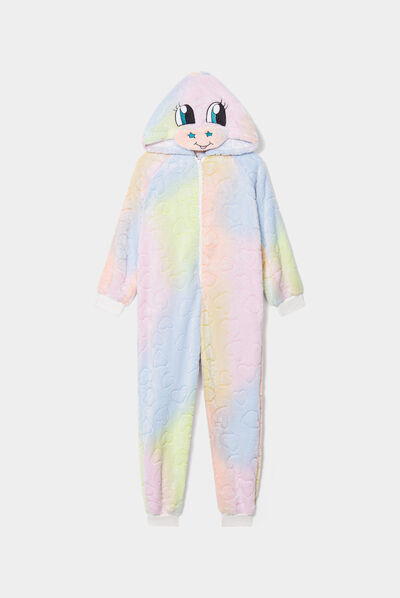 Combinaison pyjama pilou à capuche multicolore fille