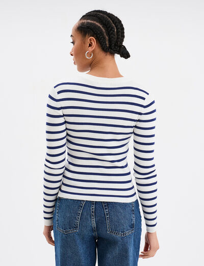 Pull côtelé manches longues Creeks ecru femme