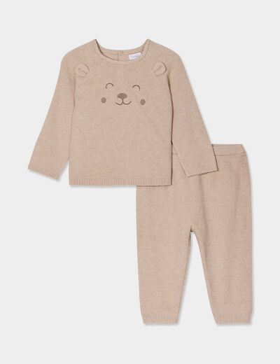 Ensemble 2 pièces tricot Kimbaloo taupe bébé garçon