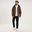 Blouson d&eacute;perlant fourr&eacute; &agrave; capuche vert kaki homme