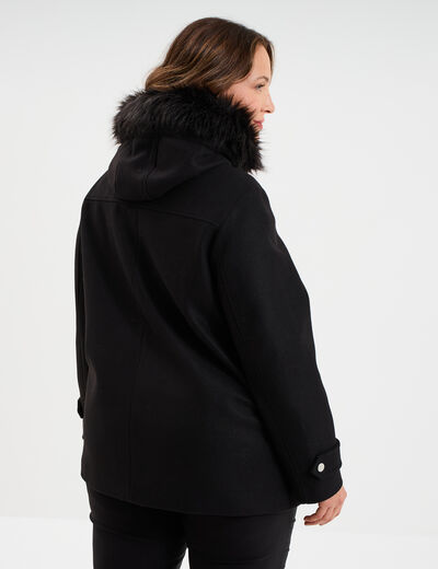 Manteau zipp&eacute; &agrave; capuche fausse fourrure noir femme grande taille