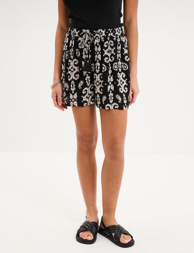 Short large cr&ecirc;pe avec pampilles noir femme