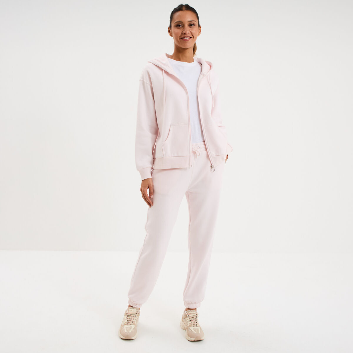 Pantalon jogging droit molleton rose clair femme