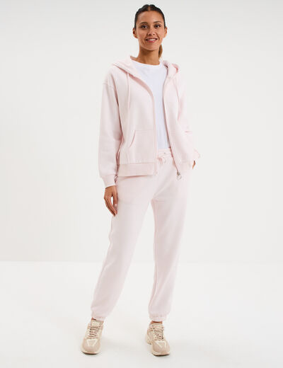 Pantalon jogging droit molleton rose clair femme