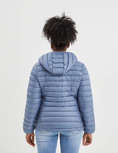 Doudoune l&eacute;g&egrave;re d&eacute;perlante &agrave; capuche bleu gris femme