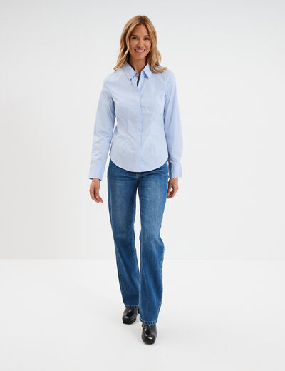 Chemise cintr&eacute;e manches longues bleu ciel femme