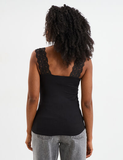 Débardeur ajusté détail dentelle noir femme